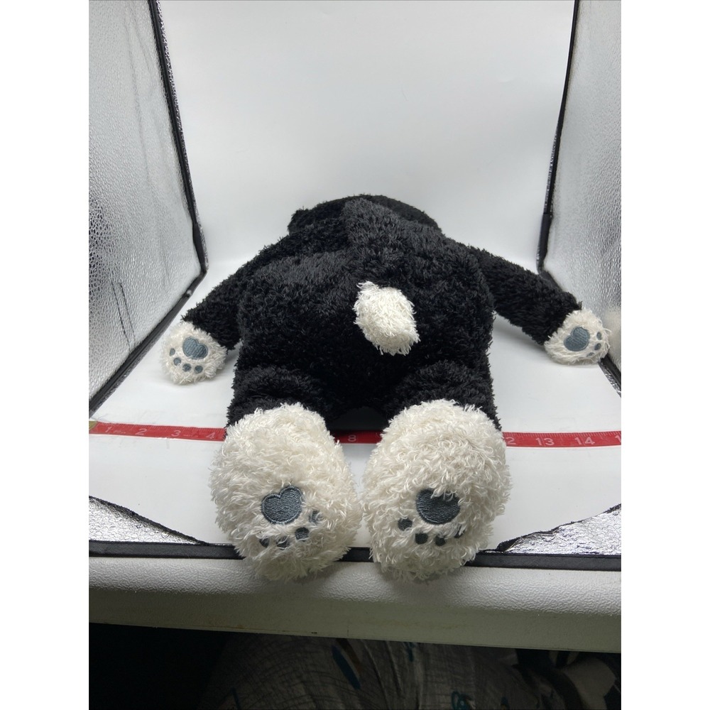 Tuxedo Cat Plush Stuffed Animal Black White Shaggy Fur Paw Prints 15 Inch - Picture 6 of 9